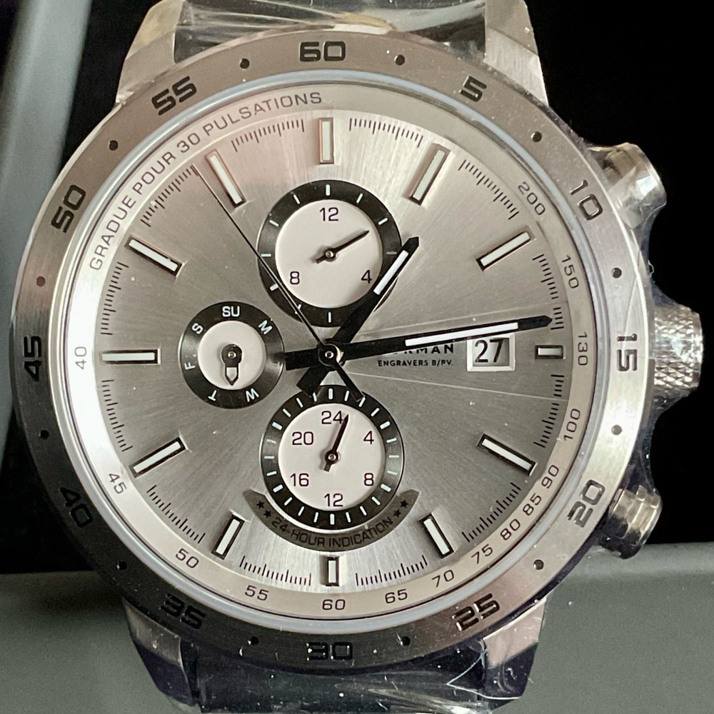 NIB Excellent Borman Automatic Triple Date Watch + Extra Black Leather Strap